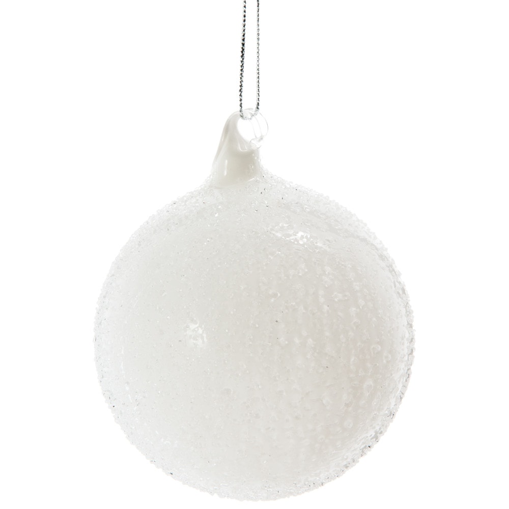 Boule de Noël en verre blanc effet glacé Boule de Noël en verre blanc effet glacé