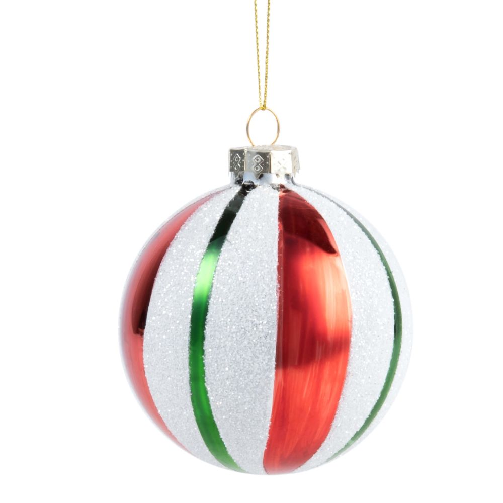 Boule de Noël en verre blanc, rouge et vert