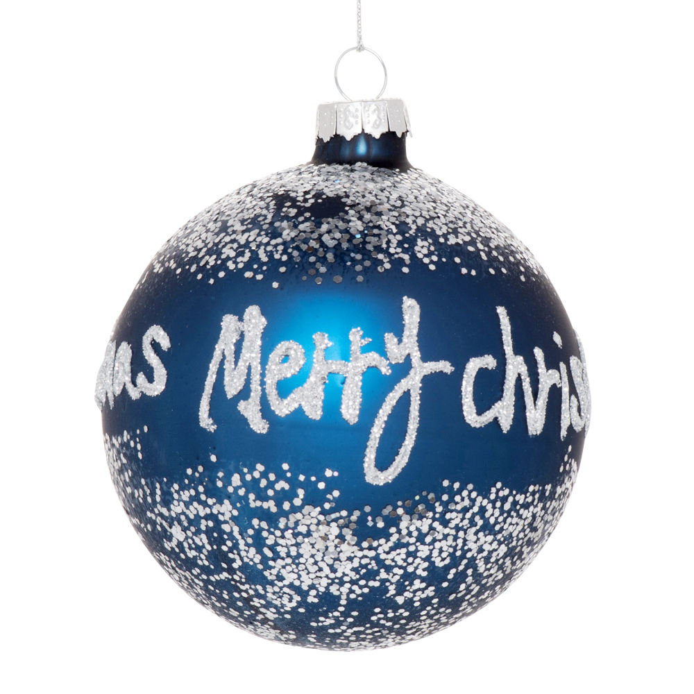 Boule de Noël en verre bleu marine, blanc et argenté Boule de Noël en verre bleu marine, blanc et argenté