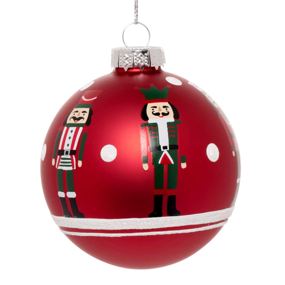 Boule de Noël en verre Casse-Noisette rouge et blanc Boule de Noël en verre Casse-Noisette rouge et blanc