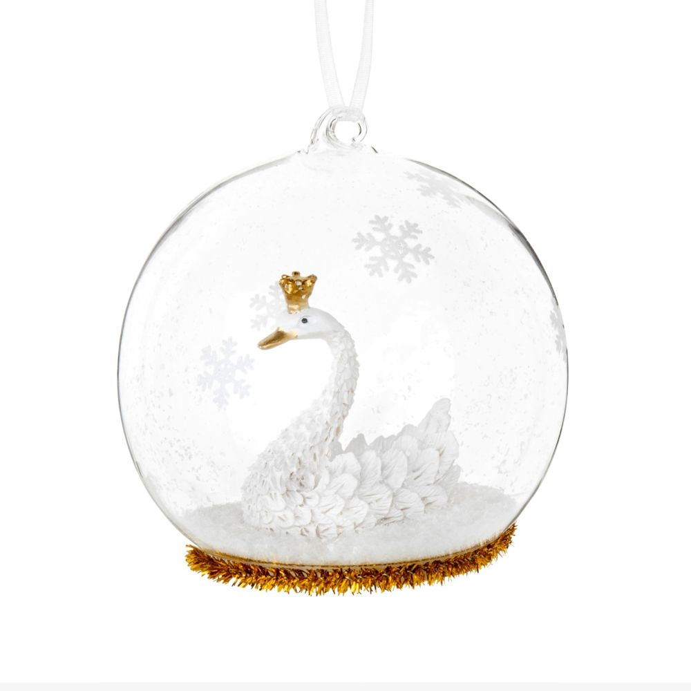 Boule de Noël en verre décor cygne et flocon Boule de Noël en verre décor cygne et flocon