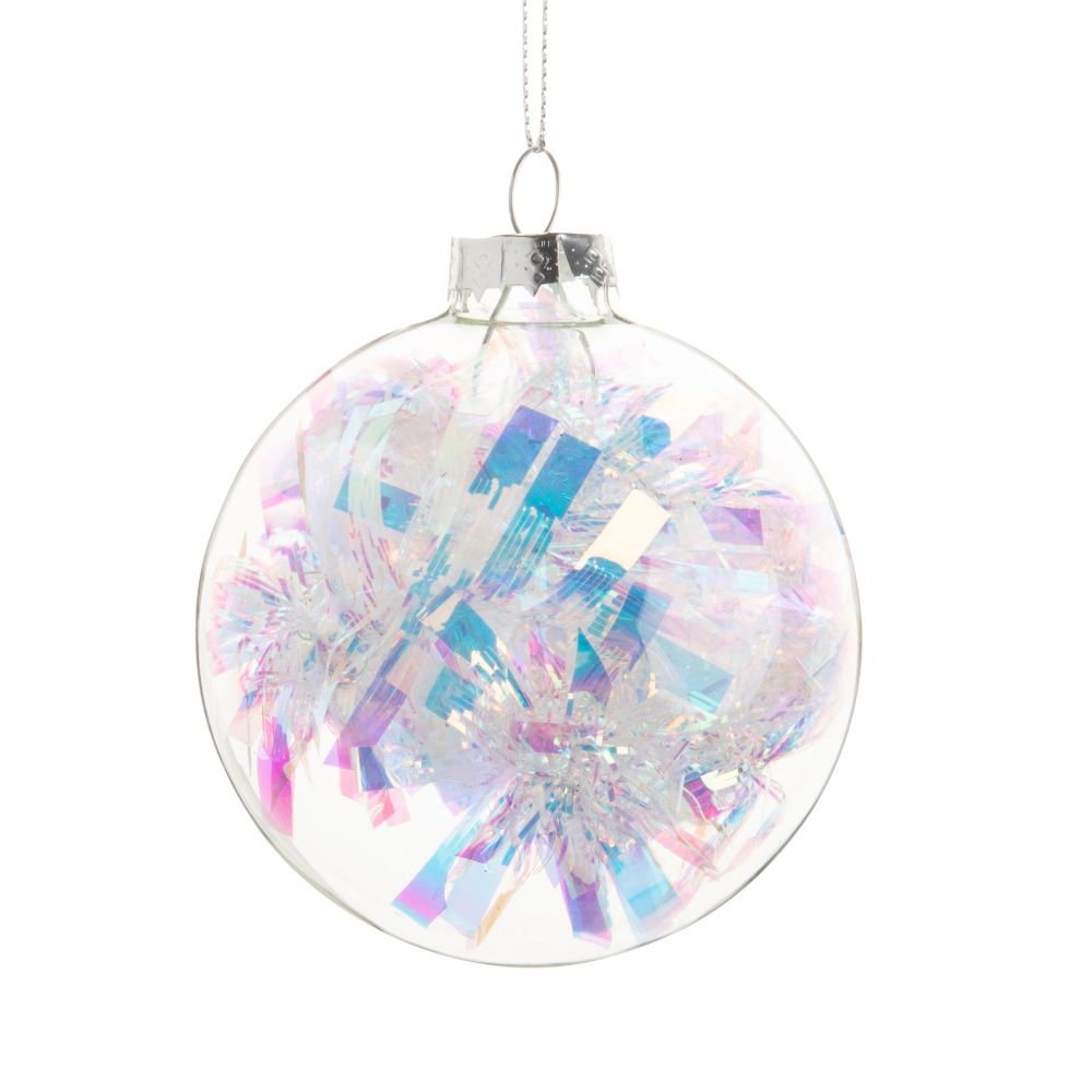 Boule de Noël en verre décor guirlande irisée