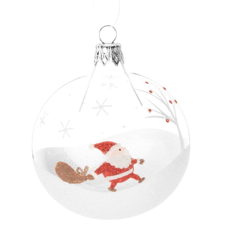 Boule de Noël en verre décor Père Noël blanc et rouge