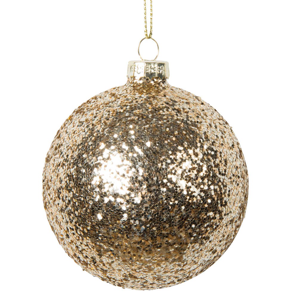 Boule de Noël en verre doré à paillettes Boule de Noël en verre doré à paillettes