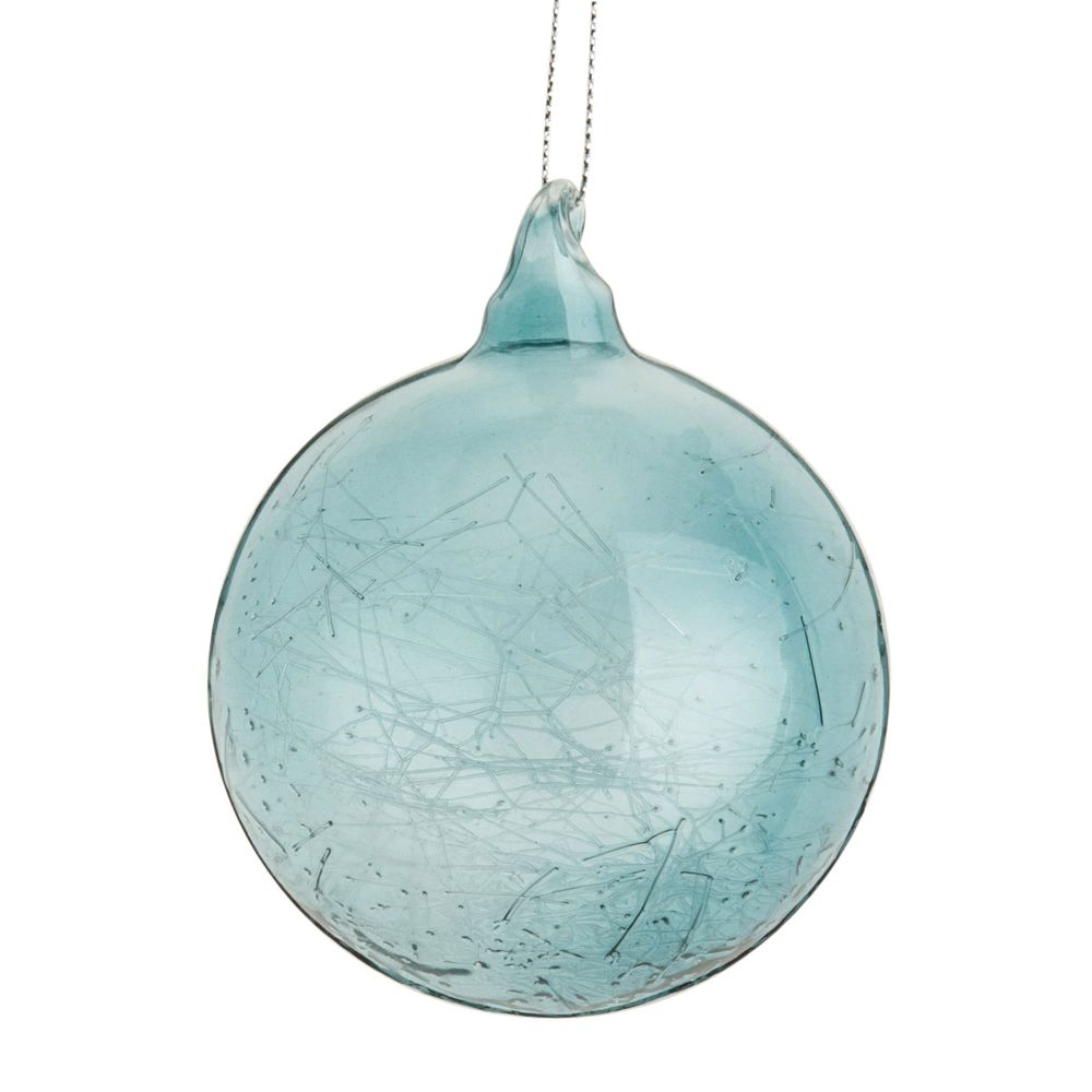 Boule de Noël en verre effet brisé teinté bleu Boule de Noël en verre effet brisé teinté bleu