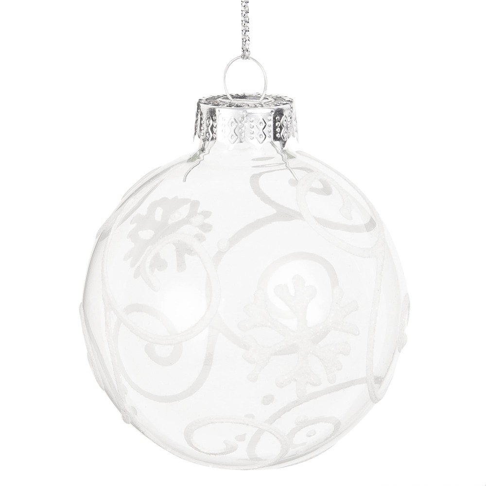 Boule de Noël en verre imprimé blanc à relief Boule de Noël en verre imprimé blanc à relief