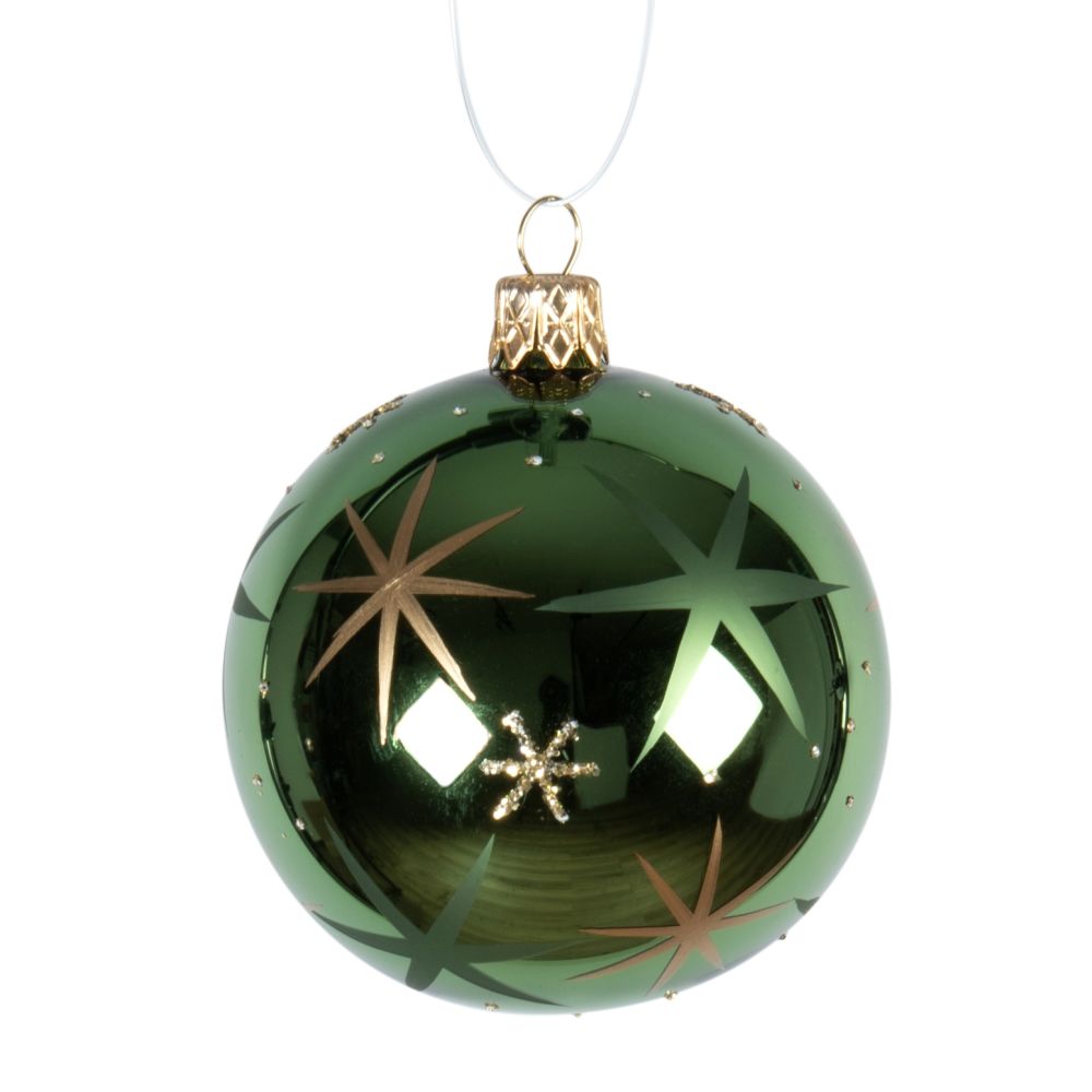 Boule de Noël en verre imprimé étoiles dorées et vertes