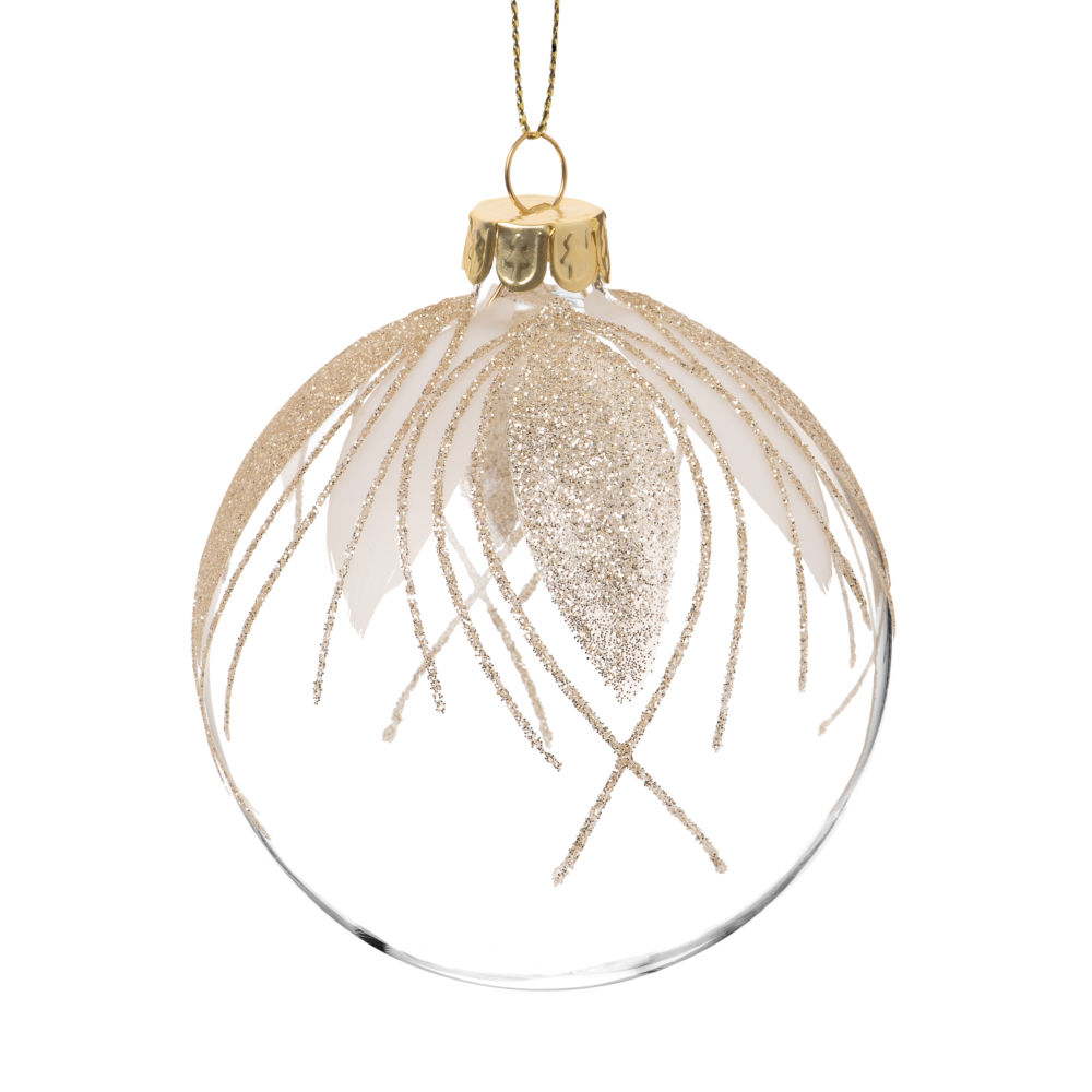 Boule de Noël en verre motifs à paillettes dorées Boule de Noël en verre motifs à paillettes dorées