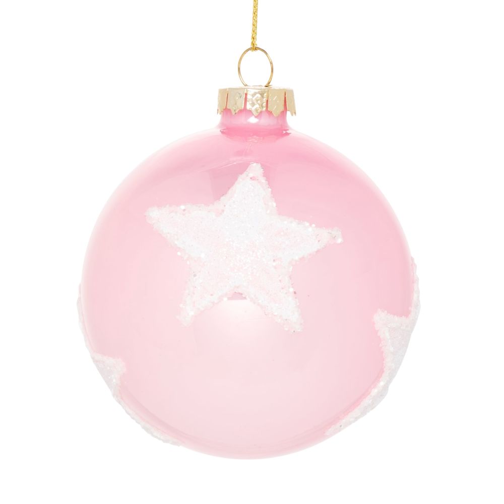 Boule de Noël en verre rose et étoiles à paillettes