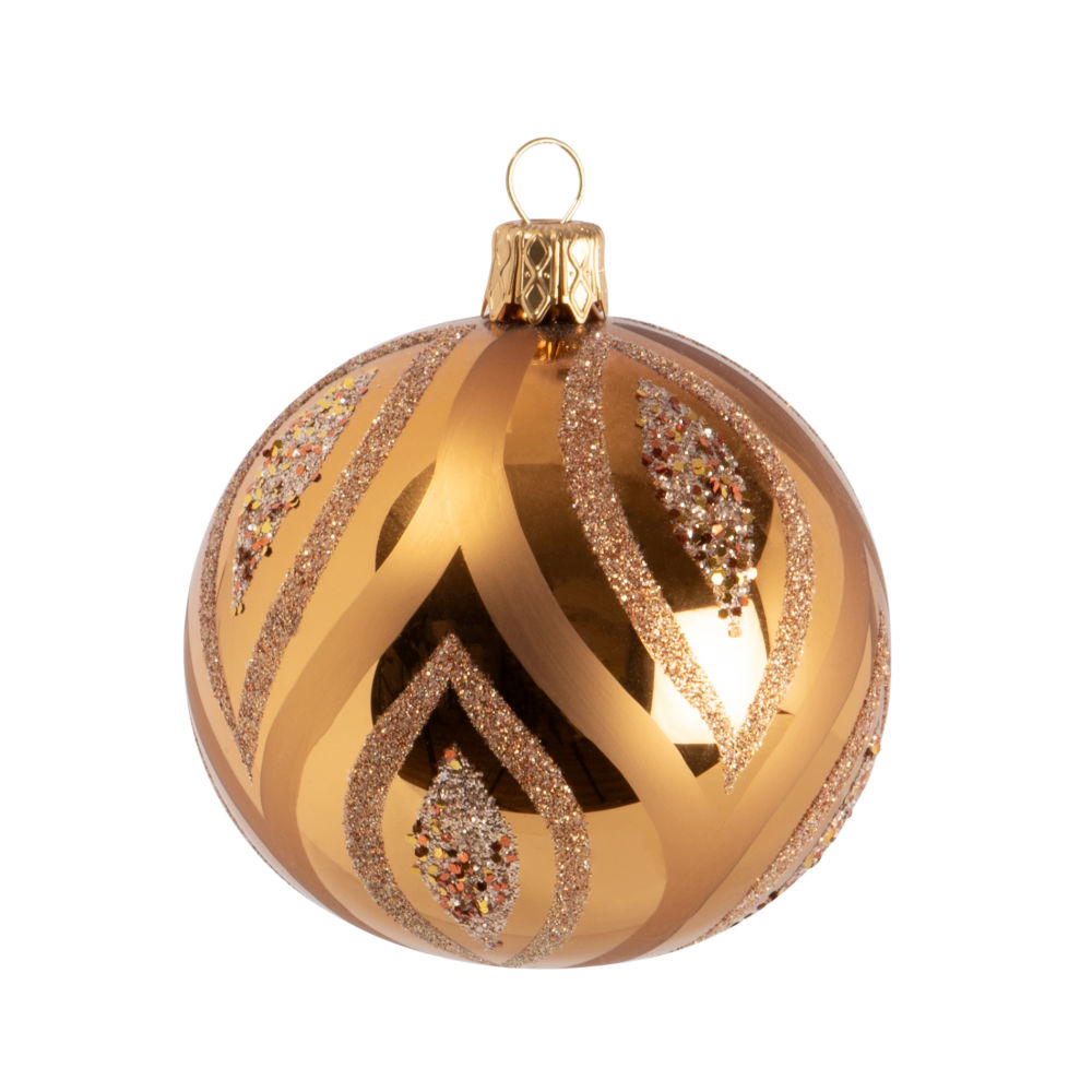 Boule de Noël en verre teinté orange à motifs Boule de Noël en verre teinté orange à motifs