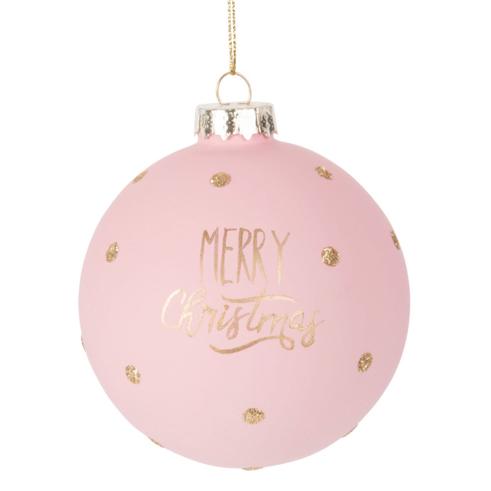 Boule de Noël en verre teinté rose et doré Boule de Noël en verre teinté rose et doré