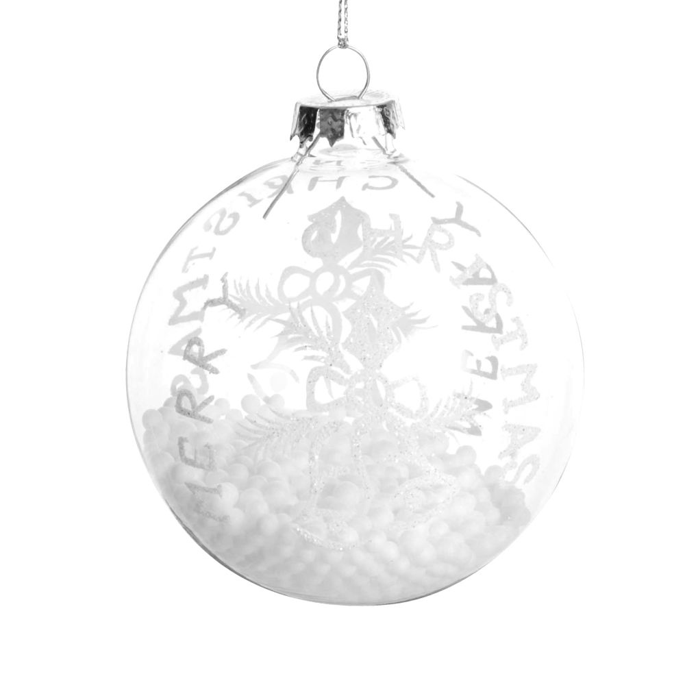 Boule de Noël en verre transparent motifs cloches à billes blanches Boule de Noël en verre transparent motifs cloches à billes blanches