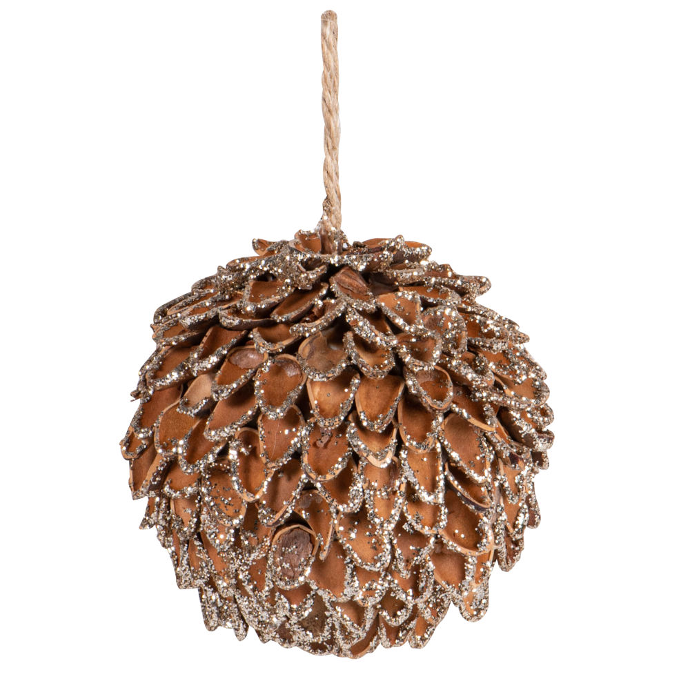 Boule de Noël pomme de pin séchée marron et argentée Boule de Noël pomme de pin séchée marron et argentée