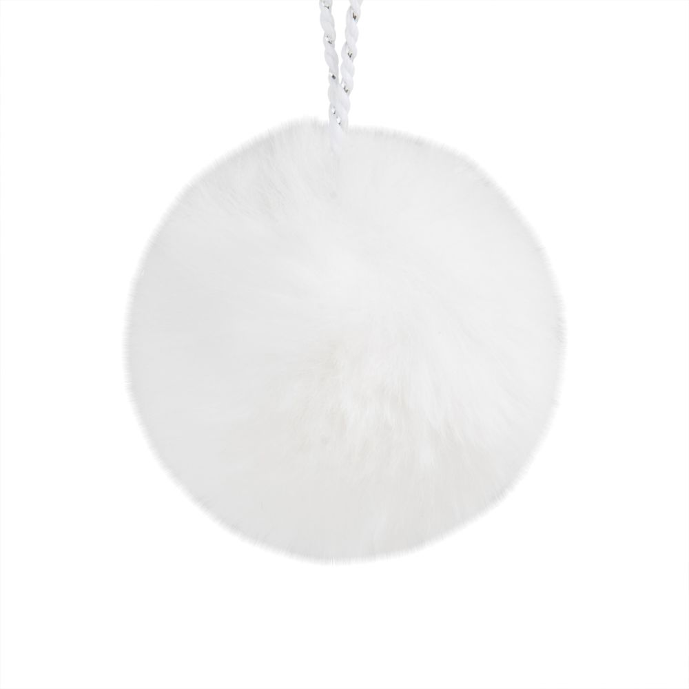Boule de Noël pompon imitation fourrure blanche Boule de Noël pompon imitation fourrure blanche
