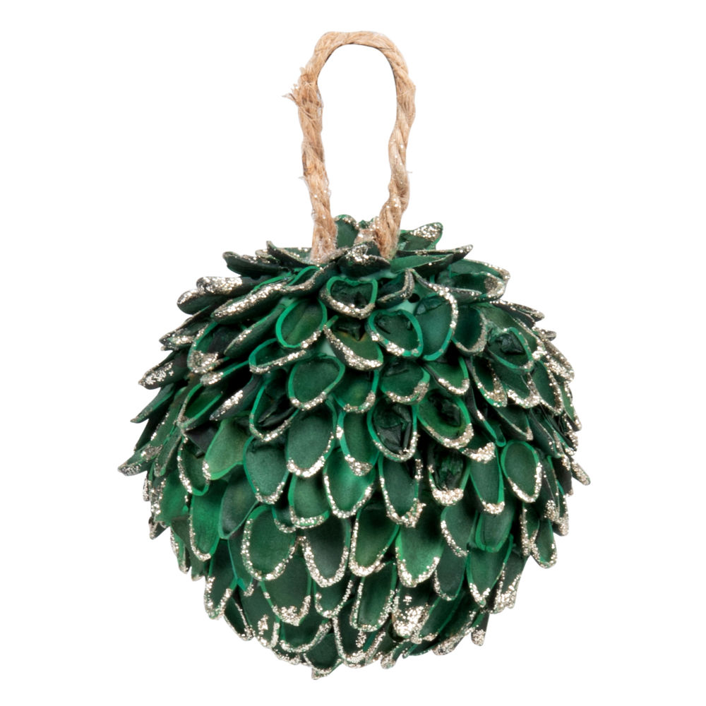 Boule de Noël verte à paillettes dorées Boule de Noël verte à paillettes dorées