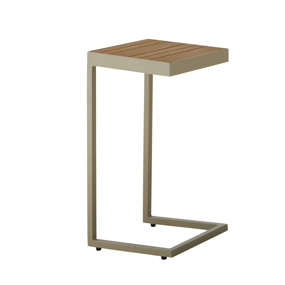 Bout de canapé de jardin en acacia massif coloris imitation teck et aluminium vert kaki