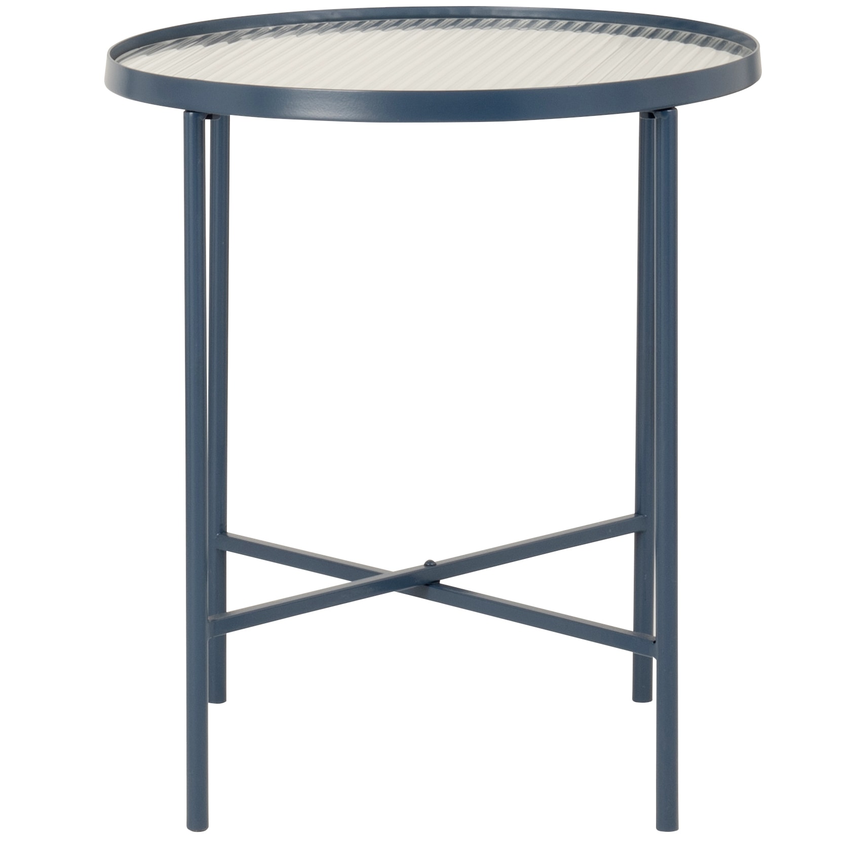Bout de canapé en métal bleu et verre trempé