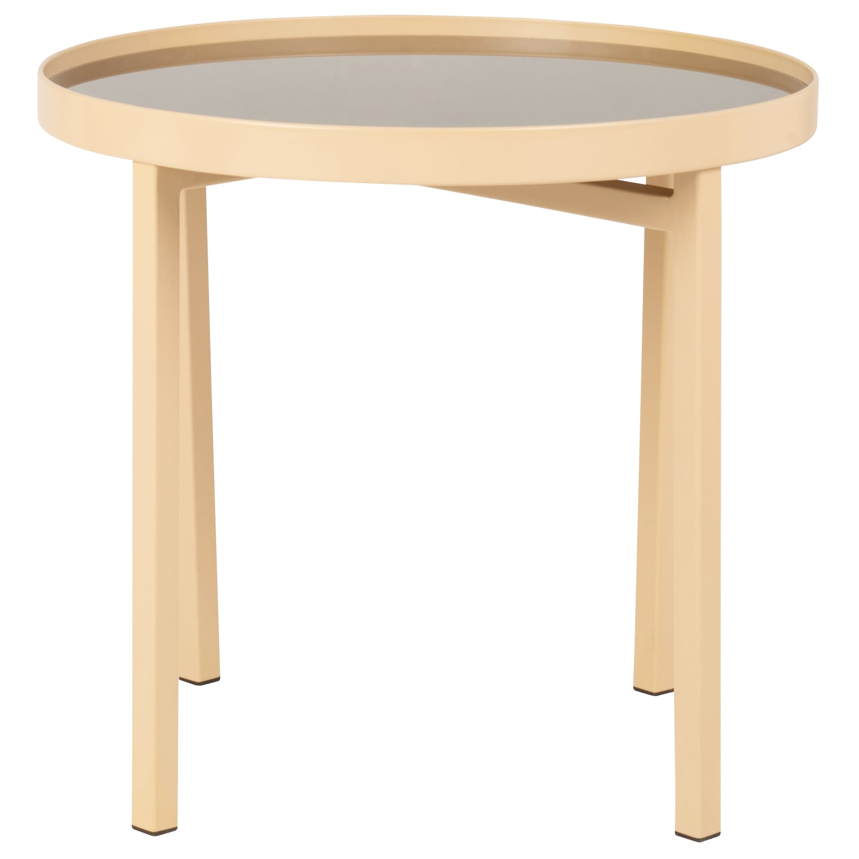 Bout de canapé en verre et métal beige