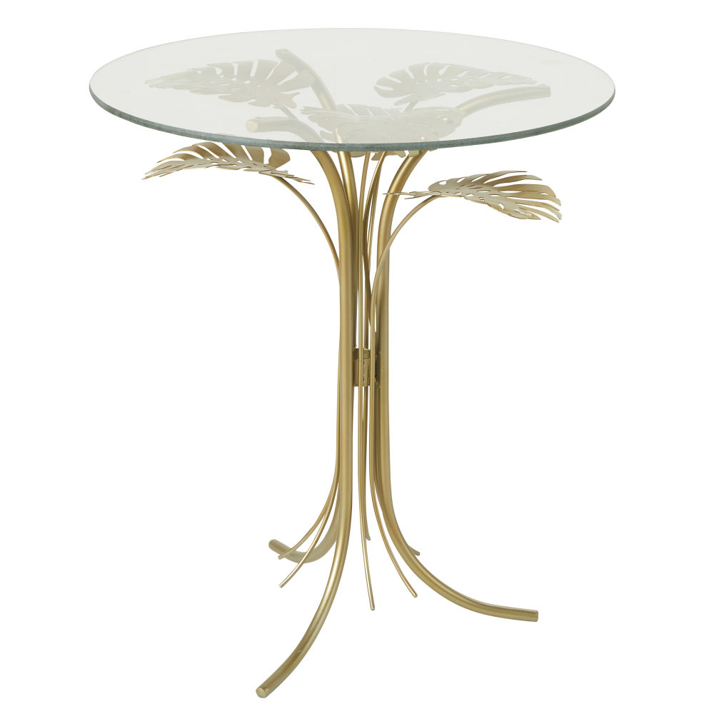 Bout de canapé en verre et métal doré Bout de canapé en verre et métal doré