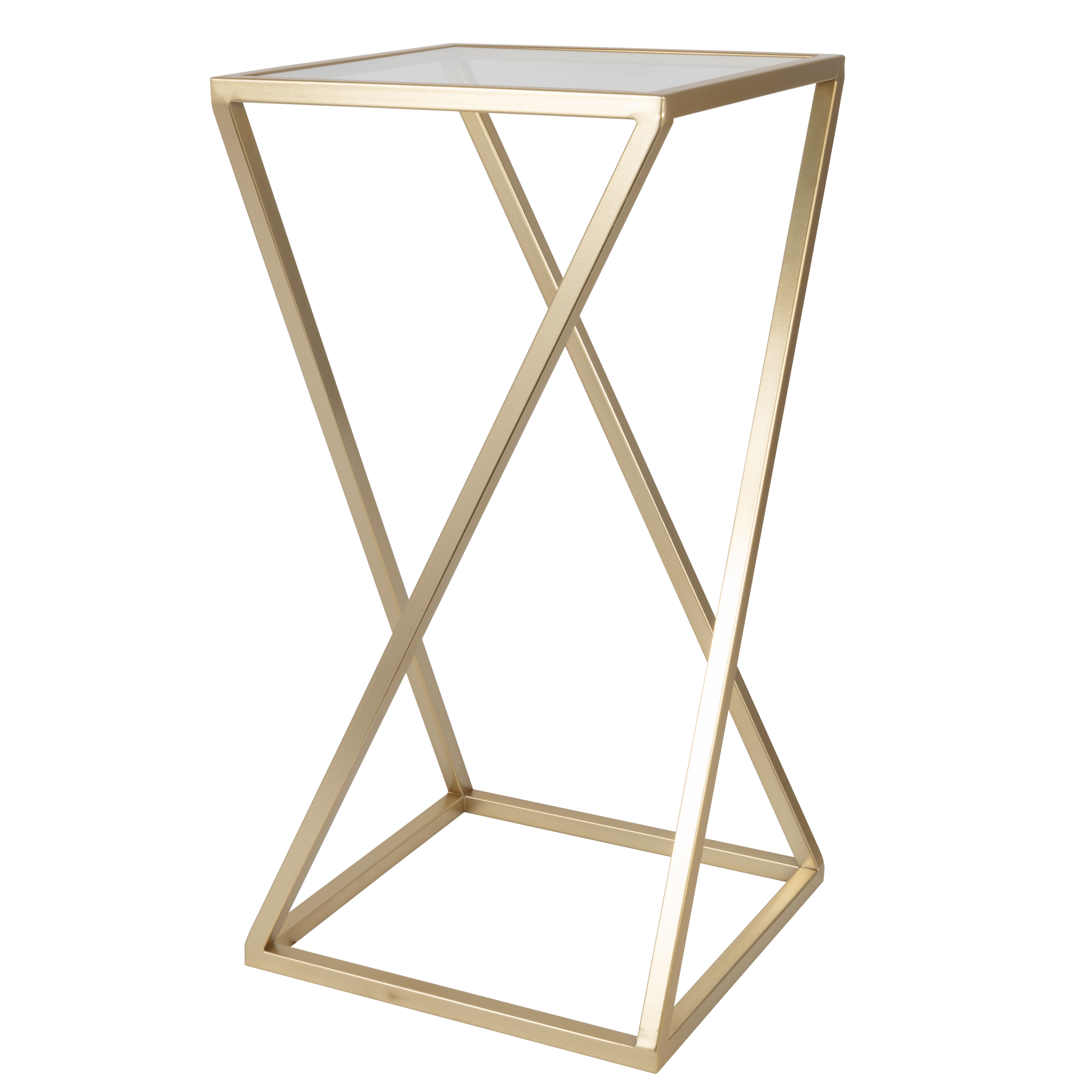 Bout de canapé en verre et métal doré mat