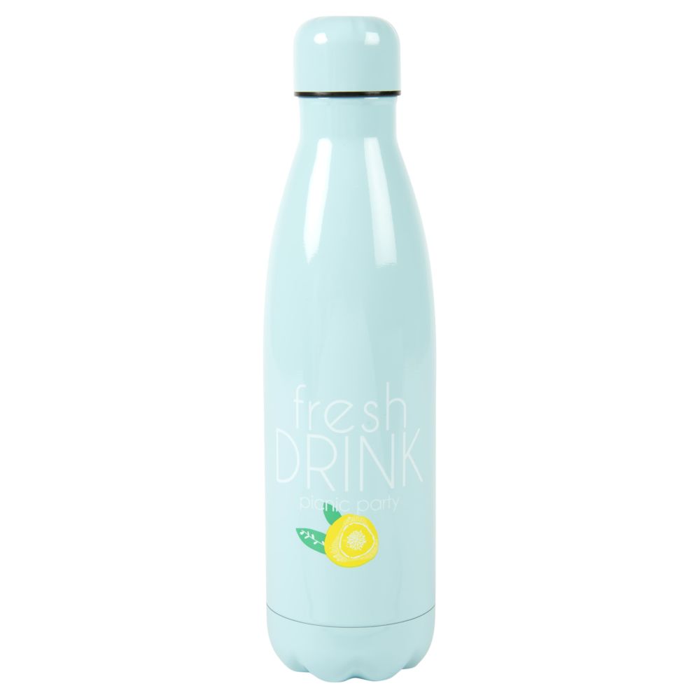 Bouteille isotherme en acier et silicone bleu imprimé citron (photo) Bouteille isotherme en acier et silicone bleu imprimé citron