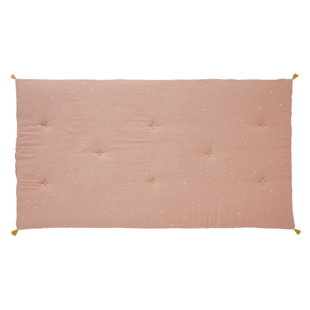 Boutis en gaze de coton rose et jaune moutarde imprimé 80x150 (photo) Boutis en gaze de coton rose et jaune moutarde imprimé 80x150