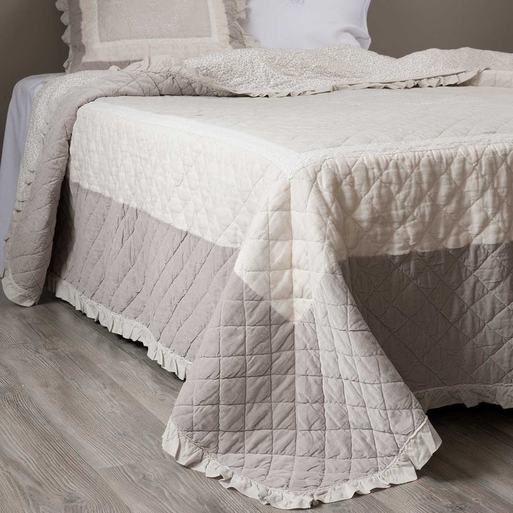 Boutis en lin beige 240 x 260 cm