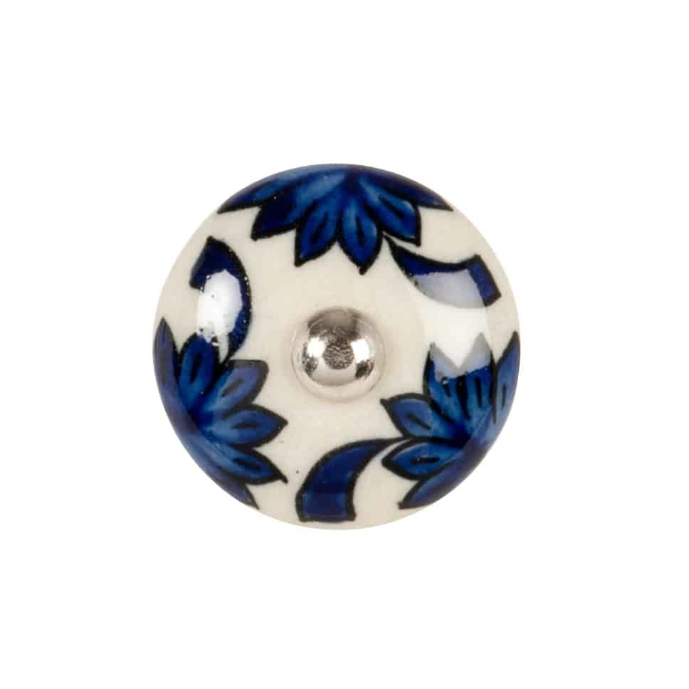 Bouton de porte en grès blanc et motifs bleus Bouton de porte en grès blanc et motifs bleus