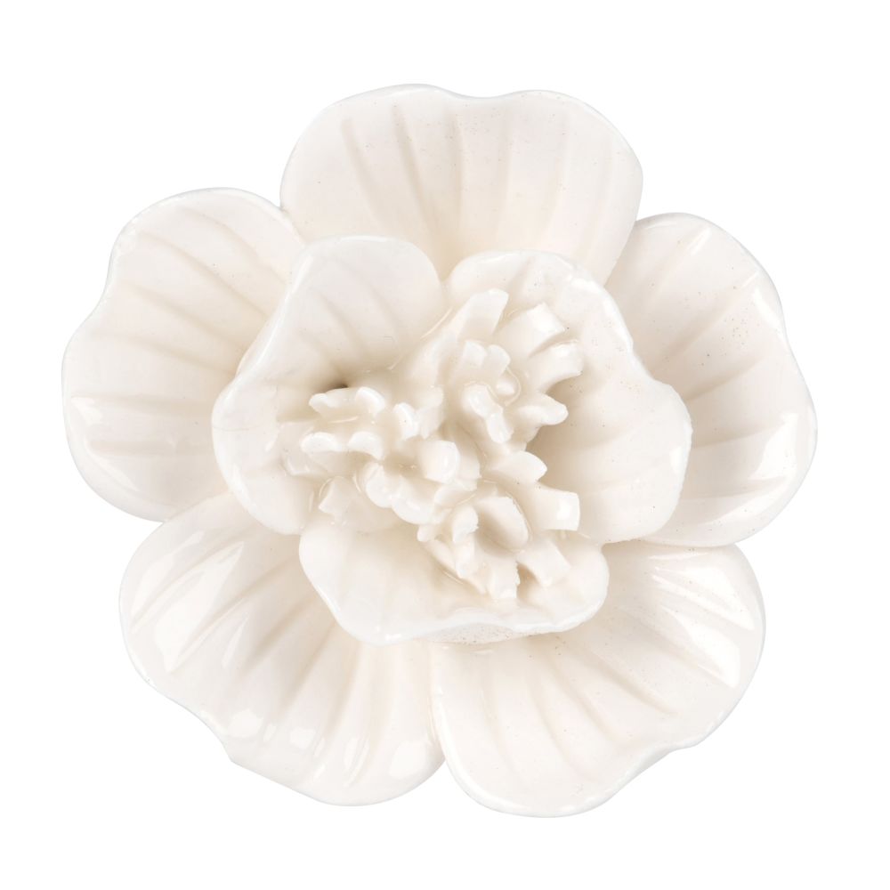 Bouton de porte fleur en céramique blanche