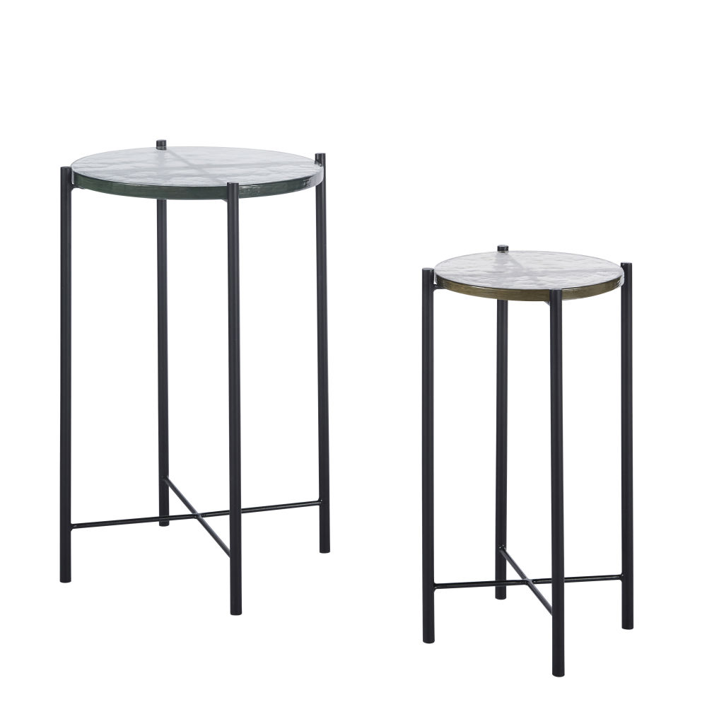 Bouts de canapé en métal noir et verre (x2) Bouts de canapé en métal noir et verre (x2)