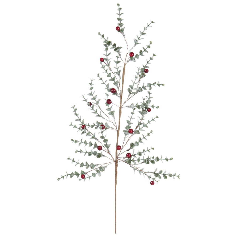 Branche de Noël effet givré vert et rouge Branche de Noël effet givré vert et rouge