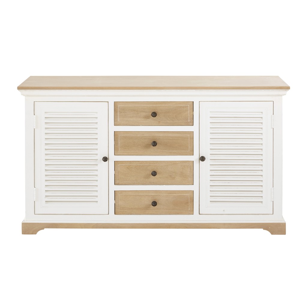 Buffet 2 portes 4 tiroirs en manguier massif blanc Buffet 2 portes 4 tiroirs en manguier massif blanc