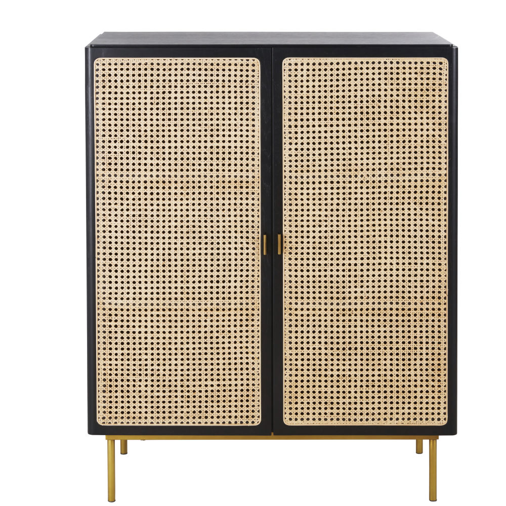 Buffet 2 portes noir cannage en rotin