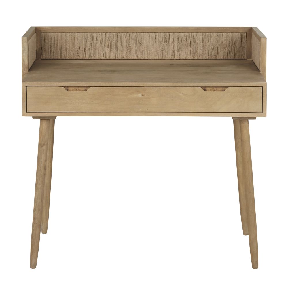 Bureau 1 tiroir en bois de manguier et fibre de sisal Bureau 1 tiroir en bois de manguier et fibre de sisal