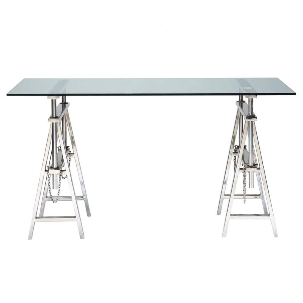 Bureau en verre et métal chromé L 150 cm Bureau en verre et métal chromé L 150 cm