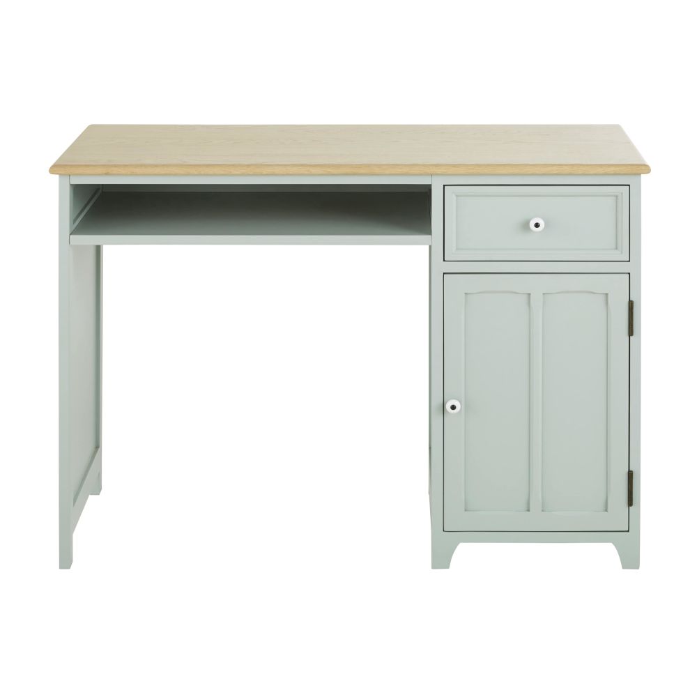 Bureau enfant 1 porte et 1 tiroir vert de gris (photo) Bureau enfant 1 porte et 1 tiroir vert de gris