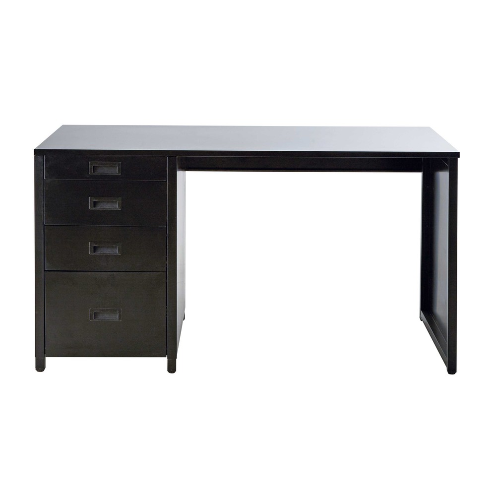 Bureau indus 4 tiroirs en métal noir (photo) Bureau indus 4 tiroirs en métal noir