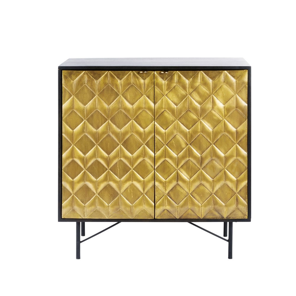 Cabinet 2 portes en manguier massif noir et acacia Cabinet 2 portes en manguier massif noir et acacia