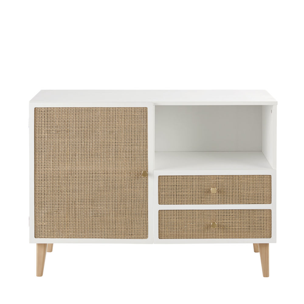 Cabinet de rangement 1 porte 2 tiroirs avec cannage en rotin (photo) Cabinet de rangement 1 porte 2 tiroirs avec cannage en rotin