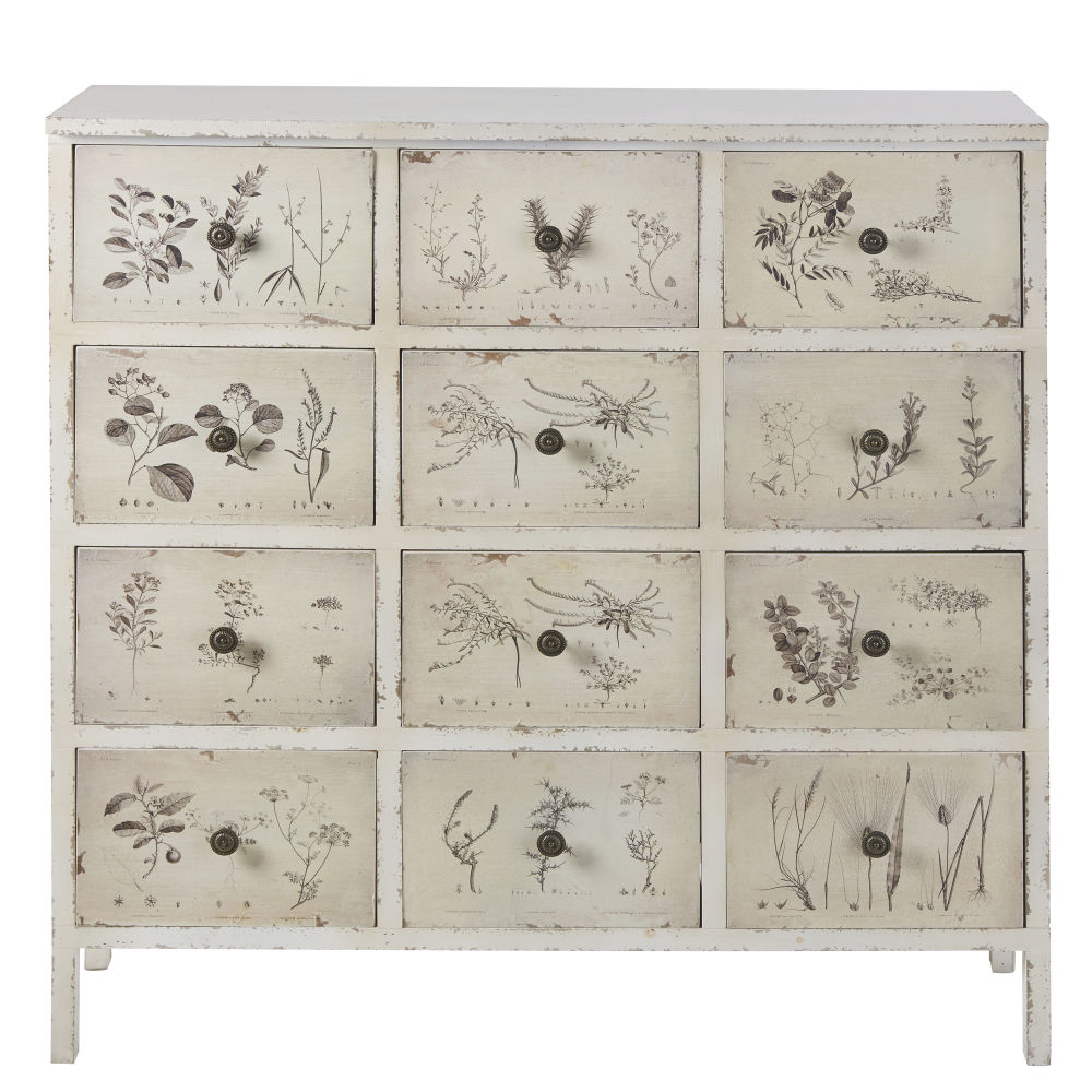 Cabinet de rangement 12 tiroirs imprimé floral ivoire (photo) Cabinet de rangement 12 tiroirs imprimé floral ivoire