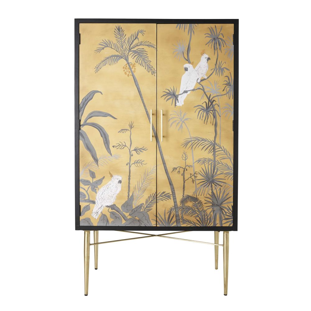 Cabinet de rangement 2 portes décor tropical peint