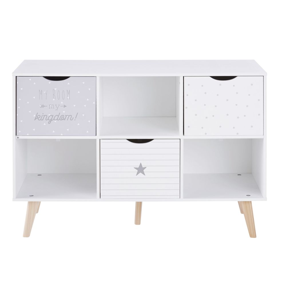 Cabinet de rangement 3 tiroirs gris et blanc à motifs Cabinet de rangement 3 tiroirs gris et blanc à motifs