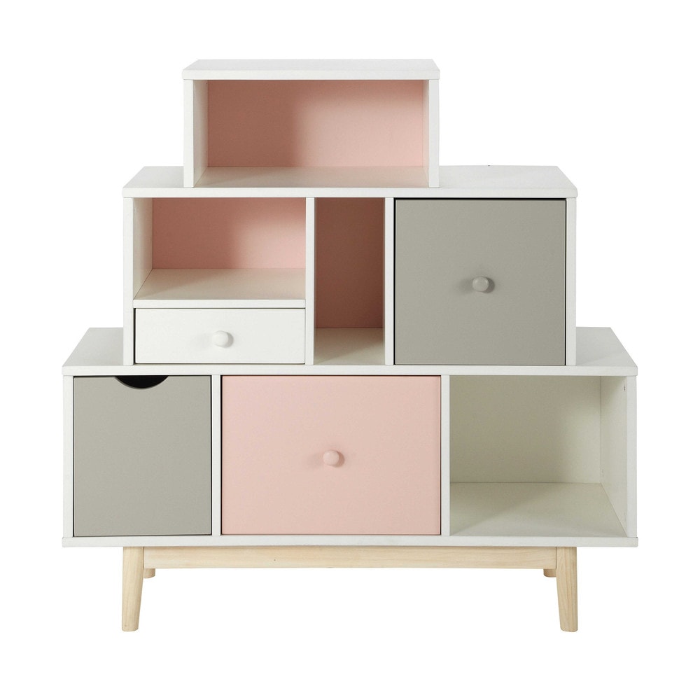 Cabinet de rangement 4 tiroirs blanc, rose et gris Cabinet de rangement 4 tiroirs blanc, rose et gris