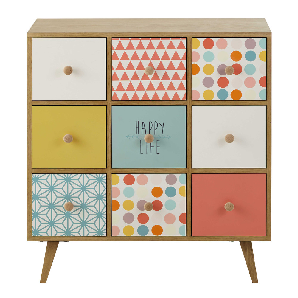Cabinet de rangement 9 tiroirs multicolore Cabinet de rangement 9 tiroirs multicolore