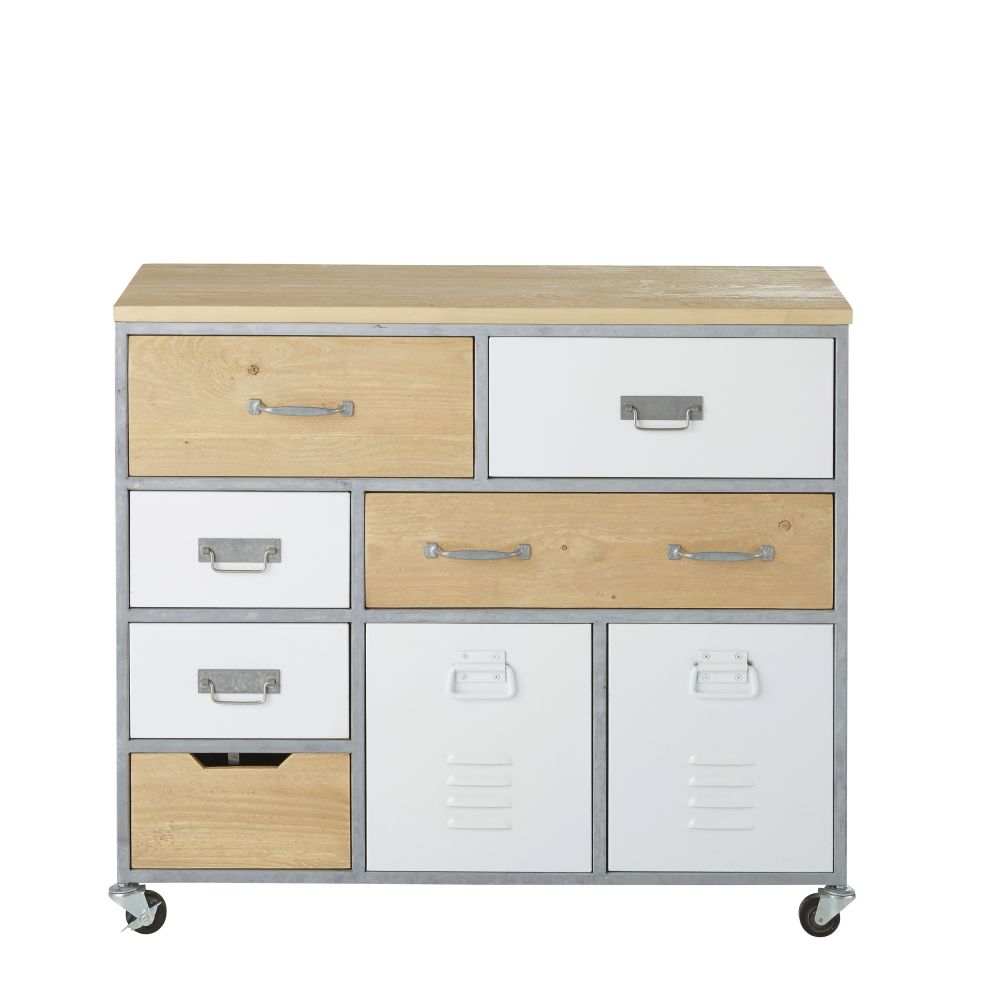 Cabinet de rangement à roulettes indus 8 tiroirs blanc (photo) Cabinet de rangement à roulettes indus 8 tiroirs blanc
