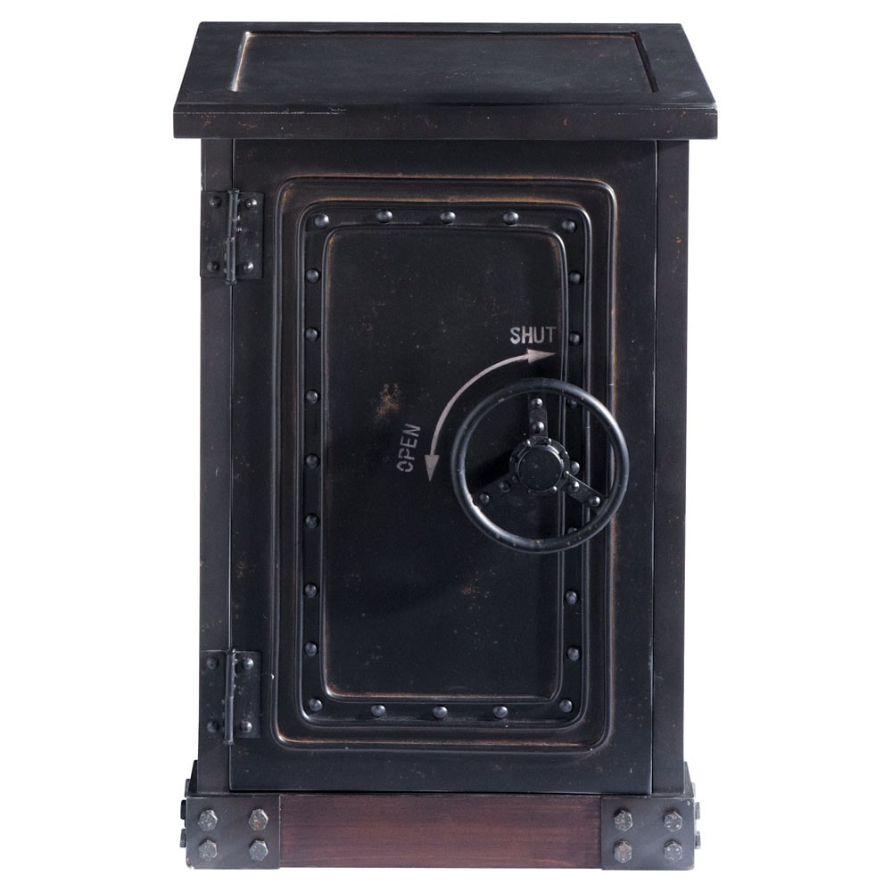 Cabinet de rangement coffre-fort en bois noir effet vieilli L 53 cm (photo) Cabinet de rangement coffre-fort en bois noir effet vieilli L 53 cm