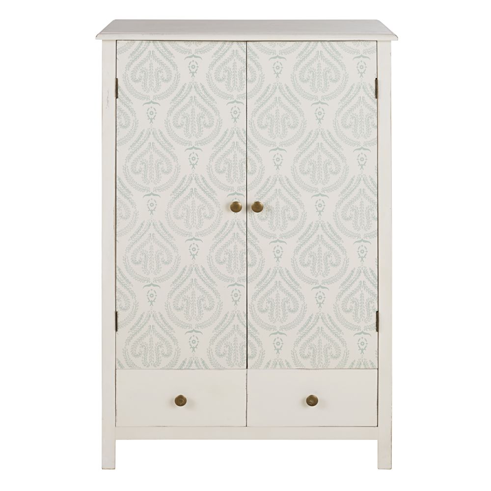 Cabinet de rangement haut 2 portes 2 tiroirs blancs motifs sérigraphiés multicolores