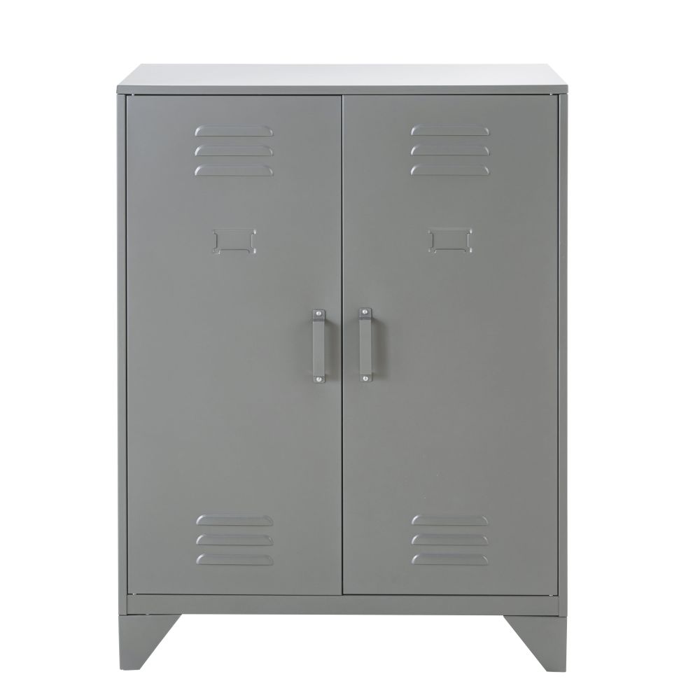 Cabinet de rangement indus 2 étagères en métal gris (photo) Cabinet de rangement indus 2 étagères en métal gris