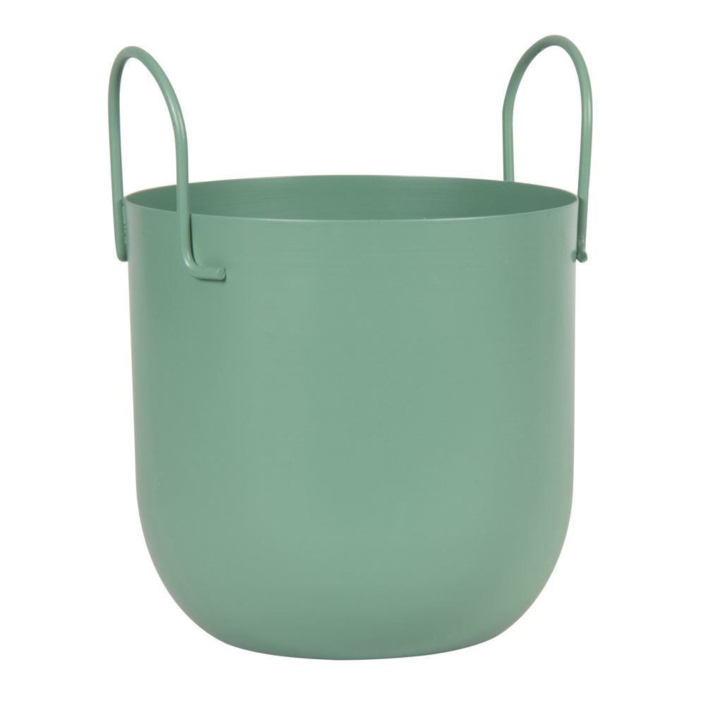Cache-pot avec poignées en métal vert H23 (photo) Cache-pot avec poignées en métal vert H23
