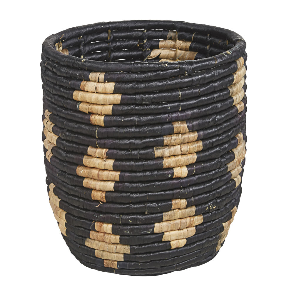 Cache-pot en fibre végétale tressée noire et beige H40 Cache-pot en fibre végétale tressée noire et beige H40